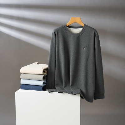 秋冬季男士上装加绒加厚德绒男款睡衣家居服单件上衣圆领套头