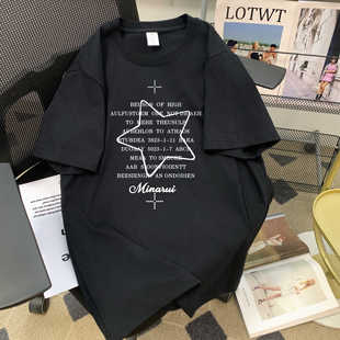 小众韩版宽松正肩显瘦T恤女大童新款短袖学生夏季圆领上衣服黑色