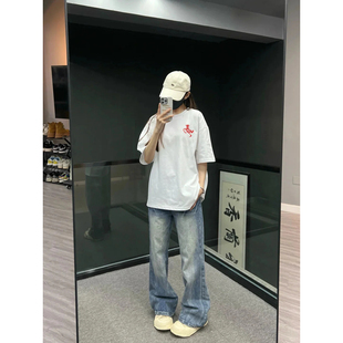 中长款宽松型韩版宽松短袖T恤男女通用白色字母印花oversize上衣