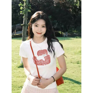 通勤圆领城市韩版卡通印花短袖T恤女2026夏季白色宽松百搭上衣