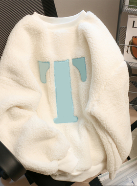 捡漏外贸chic港风小众字母卫衣女装冬季宽松加绒加厚外套保暖圆领