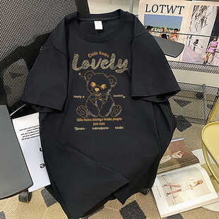 胖mm纯棉正肩短袖t恤女宽松oversize大码美式ins潮情侣装半袖上衣