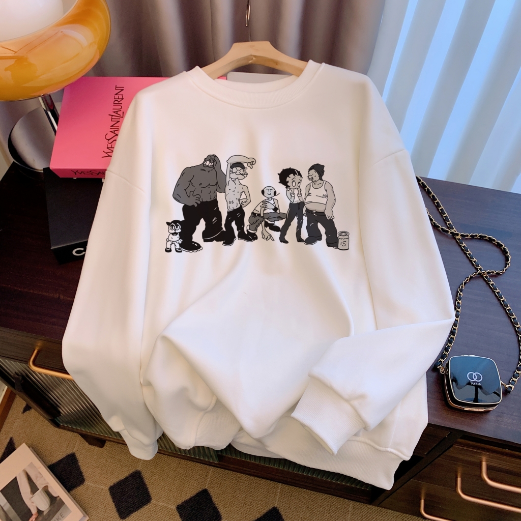 漫画印花圆领卫衣女新款秋冬加绒