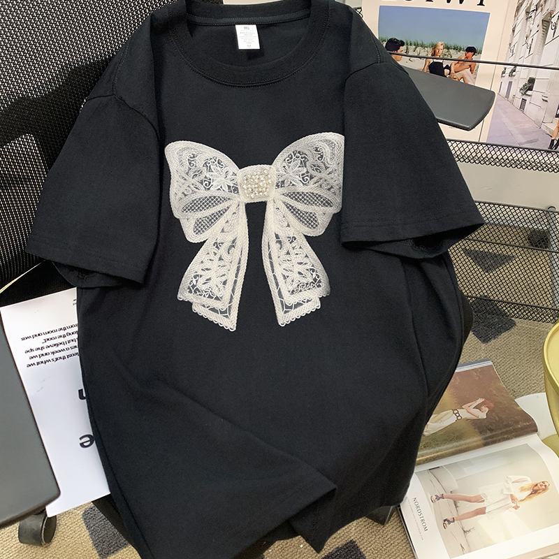 蝴蝶结百搭休闲小众宽松短袖t恤