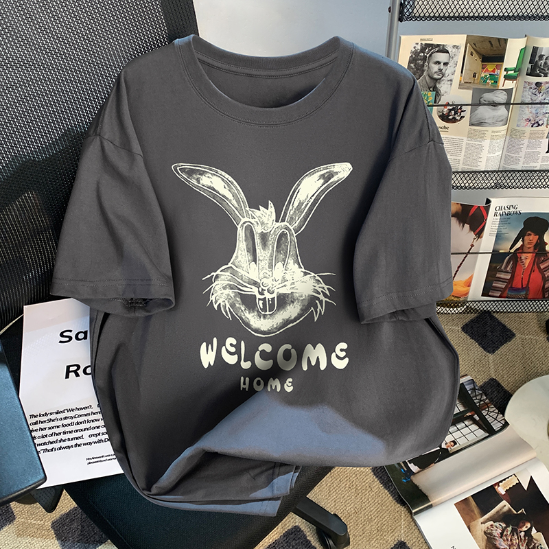 欧货夏装半袖减龄俏皮小白兔宽松