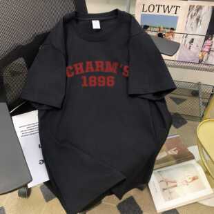 捡漏~日系简约字母印花男女休闲短袖T恤复古原宿宽松百搭圆领体恤