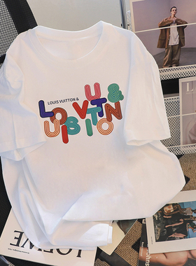 2025夏新款网红同款短袖T恤女修身显瘦百搭彩色字母体恤上衣小衫