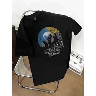 欧洲站街头潮牌甜酷黑色短袖T恤宽松百搭夏季女款大版洋气上衣ins