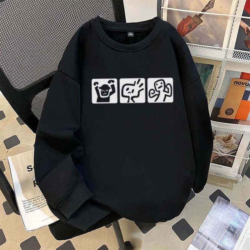 2025新款秋冬加绒加厚卫衣男女宽松圆领套头长袖上衣情侣装打底衫