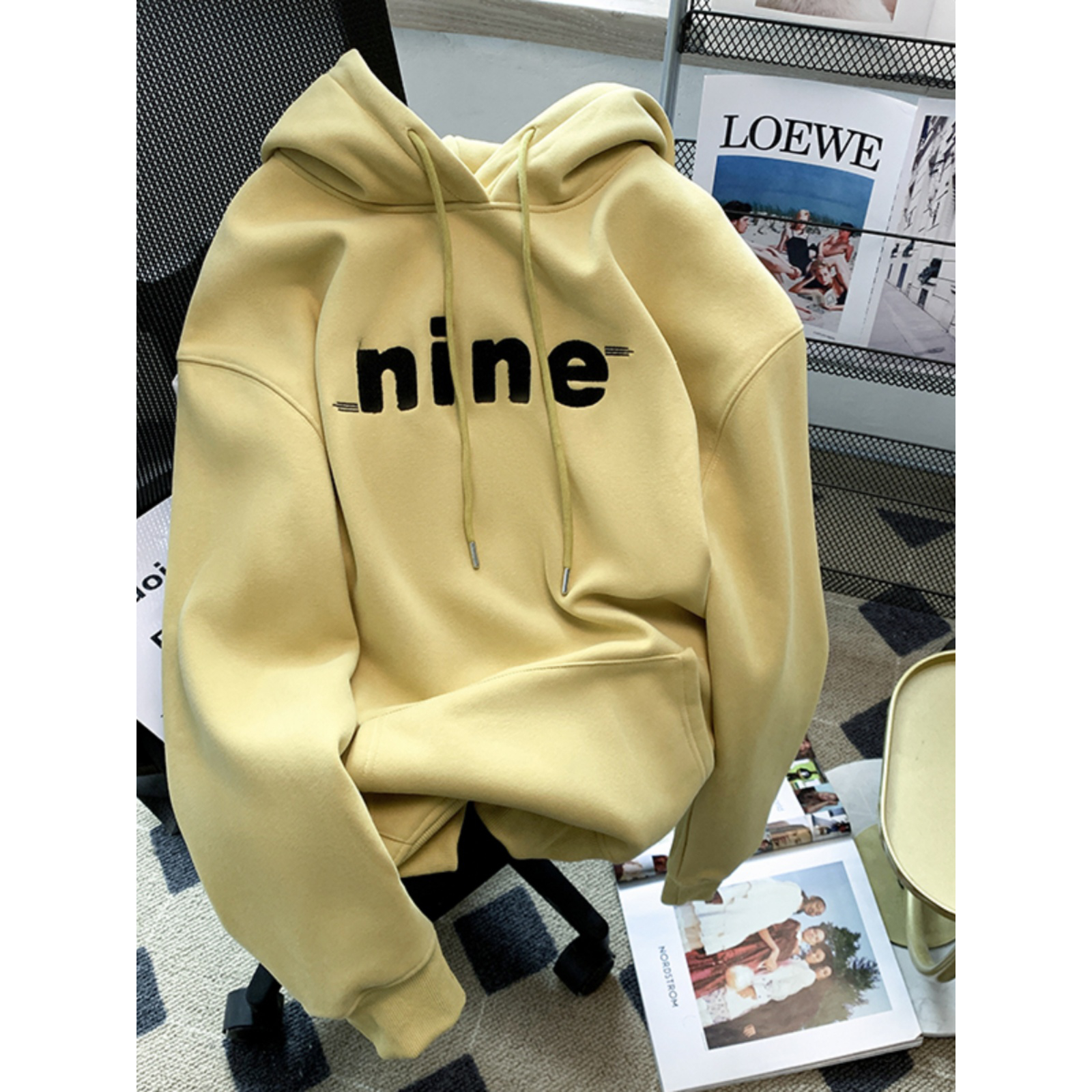 连帽卫衣男女同款情侣慵懒风加绒保暖字母印花连帽衫宽松秋冬大码