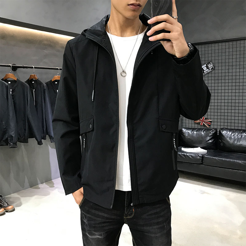 春装2021新款男士排扣夹克男运动大码外套上衣戴帽夹克J图片