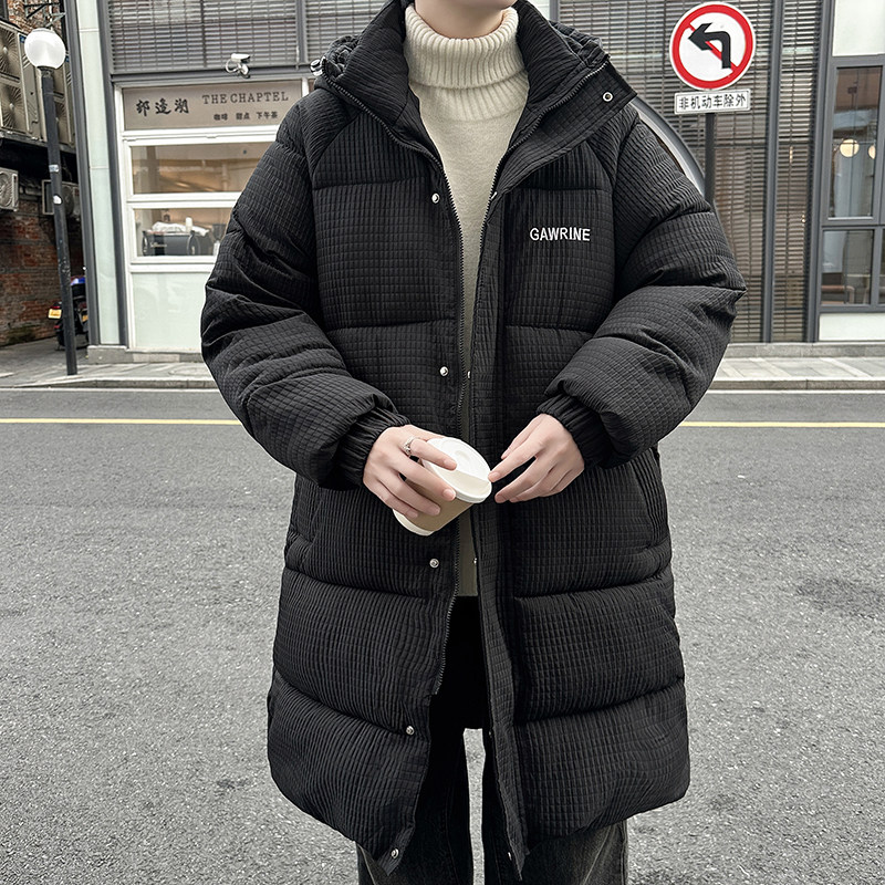主推韩版情侣男女青年学生长款冬季华夫格连帽加厚保暖外套,男装棉衣,星座1904B