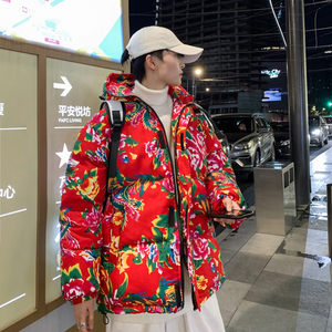 红色东北大花棉袄男款冬季加厚保暖棉服国潮喜庆穿搭情侣棉衣外套图片