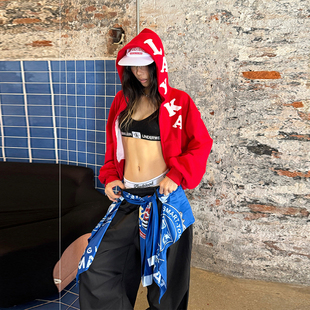 辣到中暑美式 辣妹街头风字母印花连帽卫衣宽松百搭拉链外套上衣