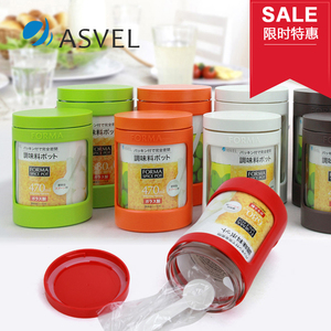 日本ASVEL厨房用品调料盒玻璃密封调味罐盐糖罐附勺防滑框调料瓶