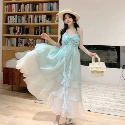 桔梗house海边度假风吊带连衣裙