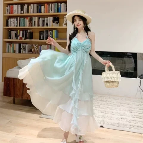 桔梗house海边度假风吊带连衣裙