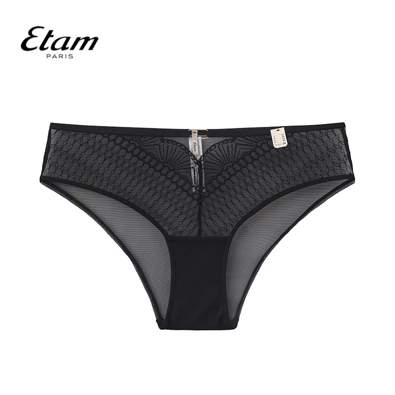 Etam法式性感蕾丝透明女三角裤透气中腰棉档女士内裤W324DI0207 - 实物图