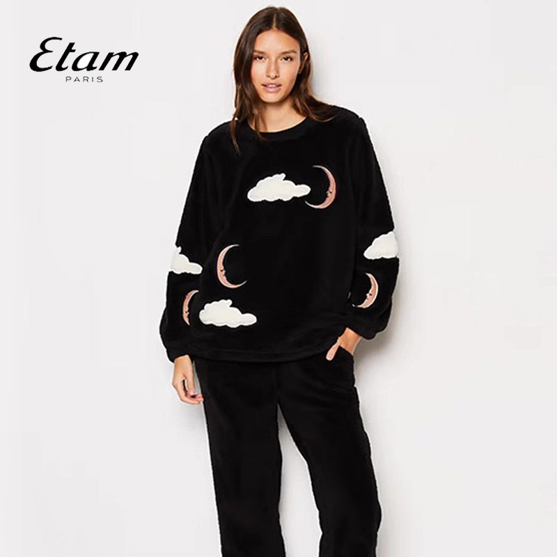 Etam厚绒家居服两件套圆领长袖宽松慵懒居家睡衣套装女W324DL0604