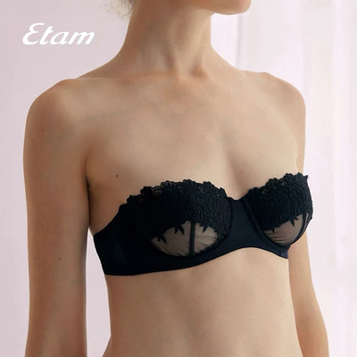 Etam刺绣阳台杯拼棉文胸性感胸罩防下垂透气抹胸内衣女W322DI0112