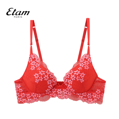 Etam艾格法式性感蕾丝文胸舒适聚拢红色内衣女花卉刺绣W123DI0118