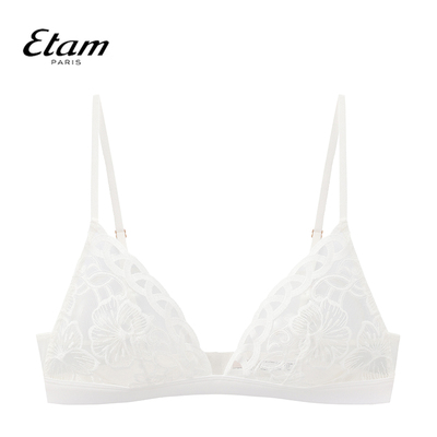 Etam法式无钢圈刺绣单层文胸三角杯薄款蕾丝透视内衣女W125DI0105