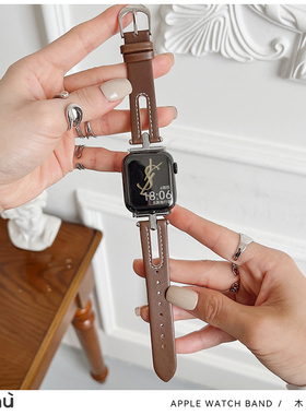 适用于s10苹果applewatch手表带s9拼金属iwatch78代镂空真皮se2