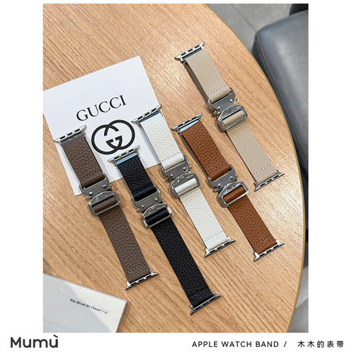 适用于s10苹果applewatch手表带荔枝纹真皮伞扣s9女iwatch78代se2