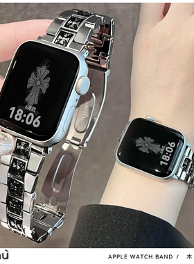 适用于s10苹果applewatch手表带十字架s9金属合金iwatch女78代se2
