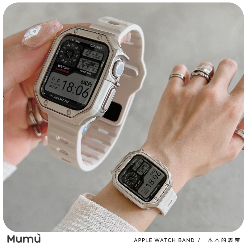 适用于s10苹果applewatch手表s9运动硅胶iwatch78代表带壳se2