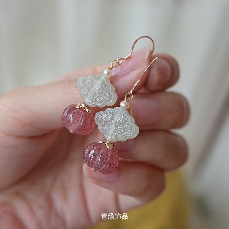 青绿手作 【云深不知处】和田玉温婉尔雅中式汉服配饰耳环耳夹女