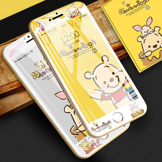 维尼熊苹果7plus钢化膜iPhone6splus彩膜8P全屏软边卡通贴手机膜