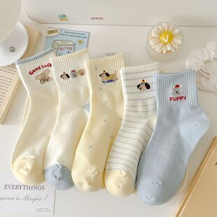 26年新款韩版女童袜子春秋季中筒袜奶黄卡通动物可爱日系百搭袜子