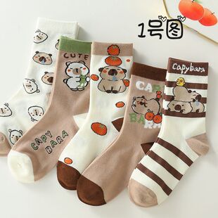 儿童袜子卡皮巴拉女童春秋中大童中筒卡通男童可爱卡通袜学生棉袜