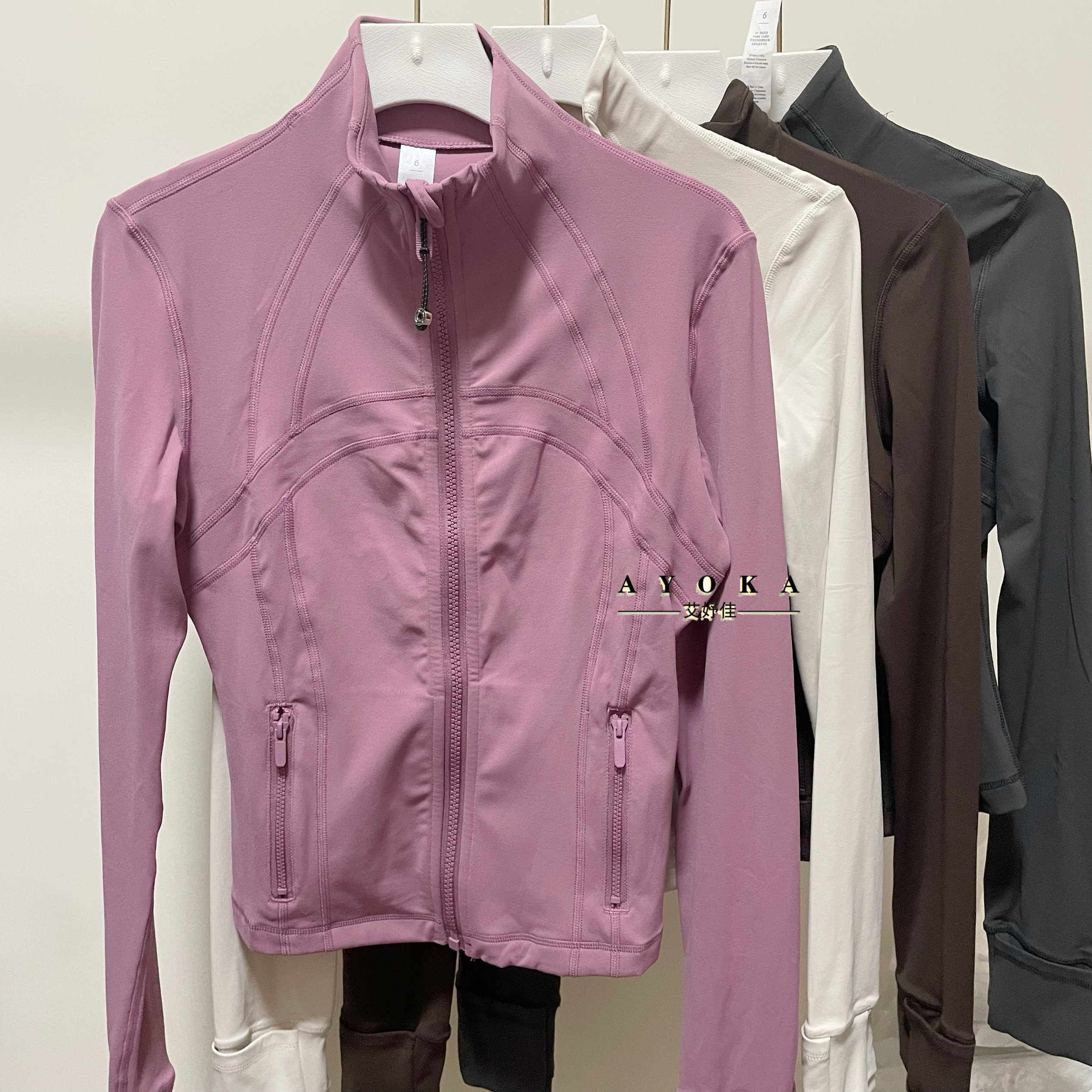 df瑜伽外套女士秋冬短款夹克跑步健身上衣紧身显瘦运动长袖跑步服