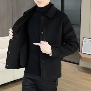 轻奢翻领羊毛外套男款潮流帅气短款呢子夹克男士秋冬季双面呢大衣