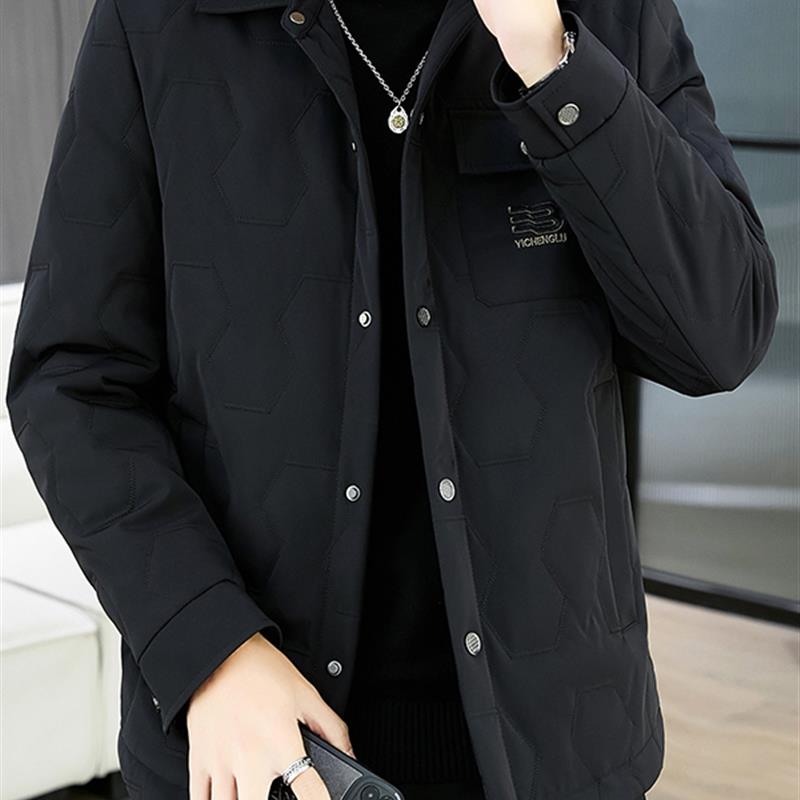 秋冬季新款轻薄棉衣男士潮流时尚翻领中青年轻奢高端保暖棉服外套