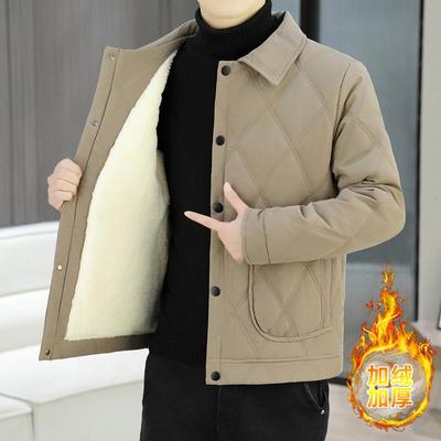 羊羔绒毛内胆外套男生冬季翻领加绒夹克2025新款高级感棉衣防寒服