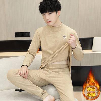 双面德绒中领男秋衣裤秋裤青少年大童学生半高领贴身保暖内衣套装