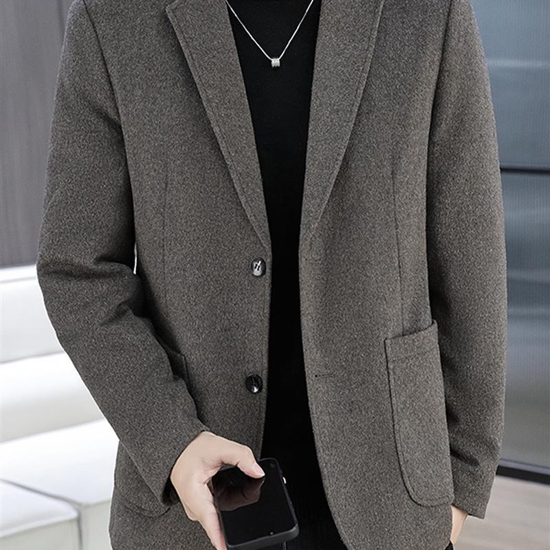 秋冬季羊毛呢大衣男加厚潮流时尚休闲羊绒外套高级感痞帅呢子西服
