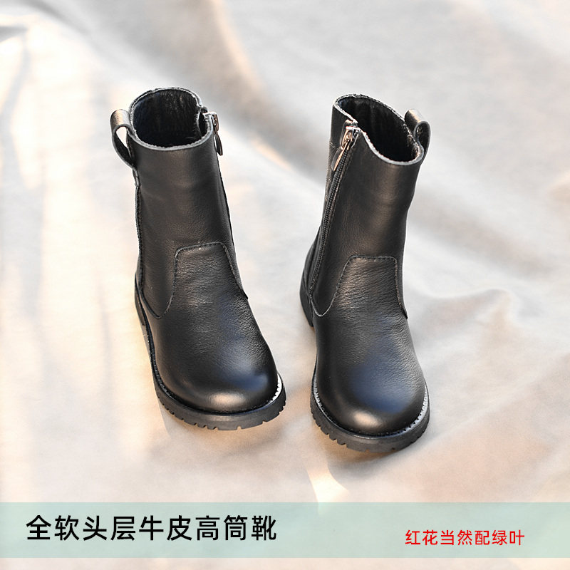 女童真皮单靴马靴公主长筒靴高筒靴宝宝秋款棉靴2021新款宝宝靴
