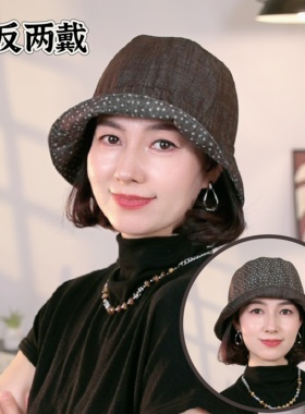 新款春秋季显脸小休闲防晒遮阳盆帽碎花百搭文艺双面可戴渔夫帽女