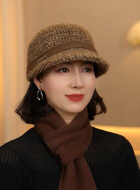 秋冬季新款混色针织保暖复古马术帽时尚短檐百搭显脸小鸭舌帽女