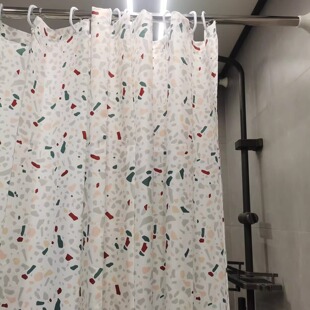 出口剩余加厚防霉防水速干涤纶布纸屑浴帘卫生巾淋浴隔断帘带铅线