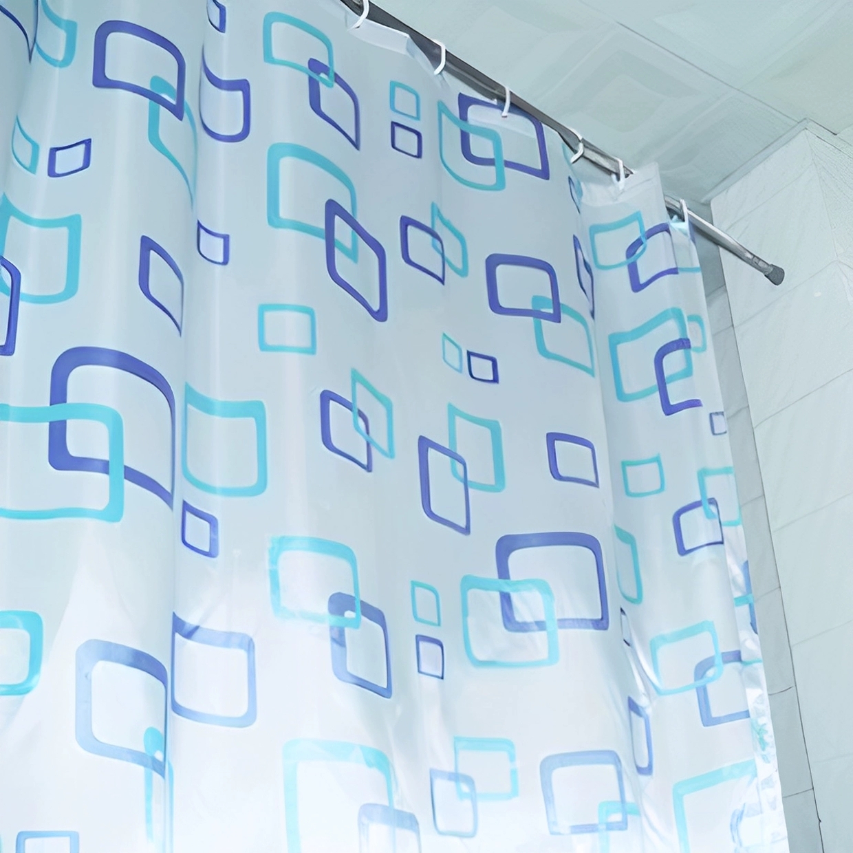 【方格】100%涤纶防水面料浴帘