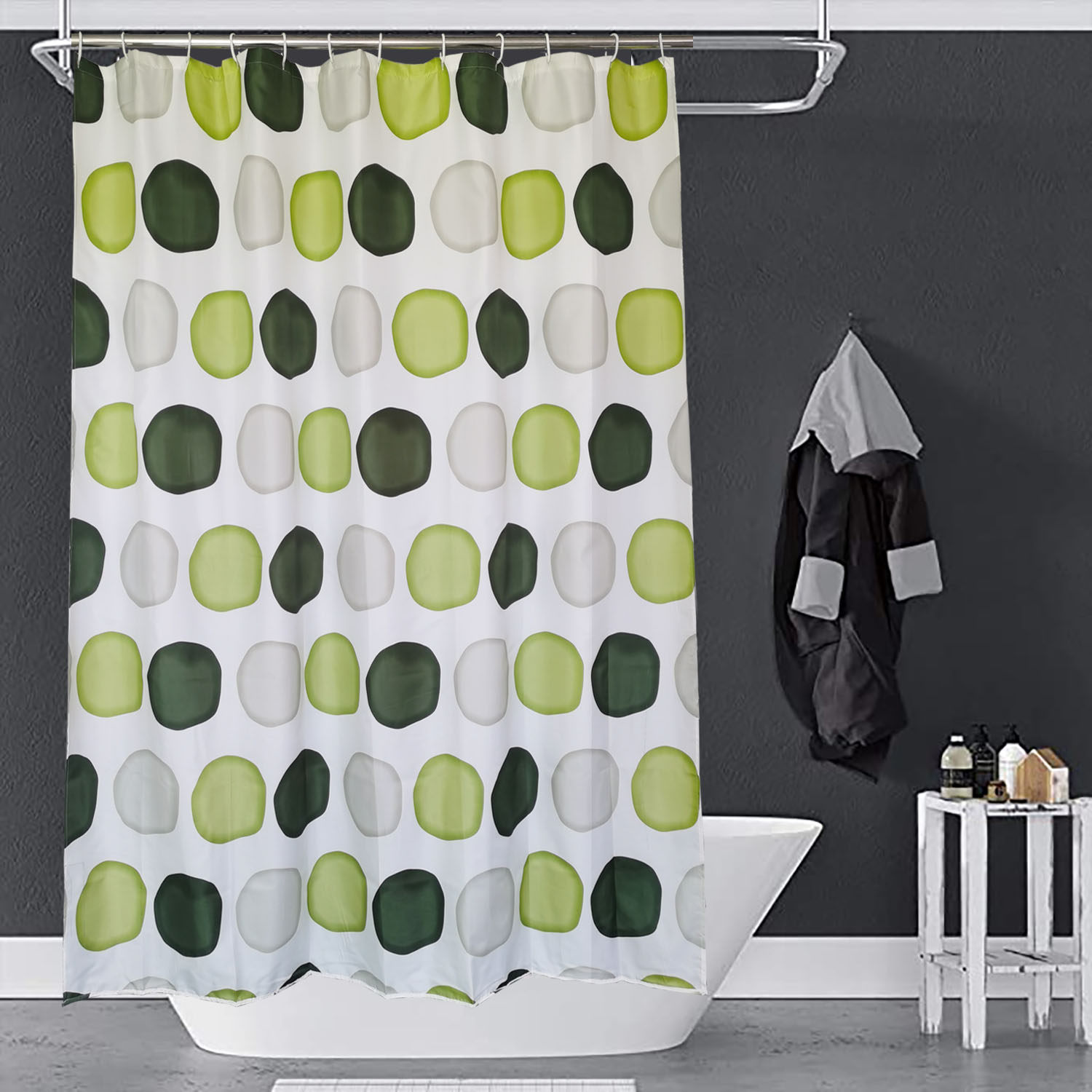 出口防水速干涤纶布细腻柔软浴帘卫生间淋浴隔断窗方格绿色不贴身