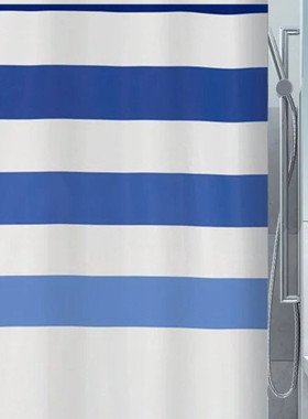 包邮外贸出口外单防霉防水涤纶布浴帘布蓝色条纹带铅坠180*200cm