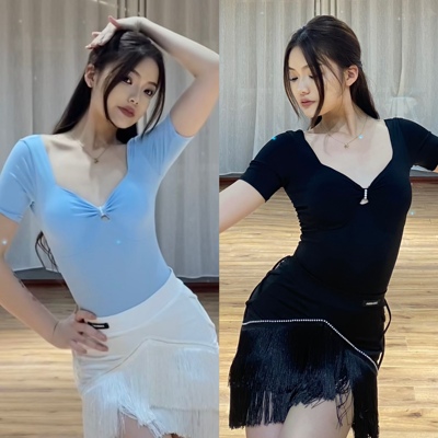 傲睨舞服2025春夏新品拉丁舞服珍珠短袖连体操服自带胸垫Q60