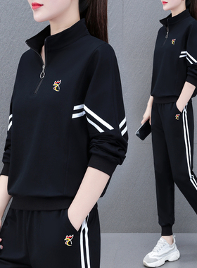 【品牌】蝙蝠衫运动服套装女春秋新款大码宽松休闲跑步卫衣两件套