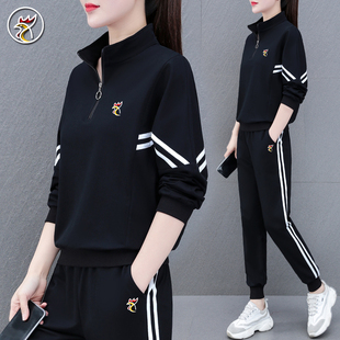 品牌 大码 蝙蝠衫 女春秋新款 宽松休闲跑步卫衣两件套 运动服套装